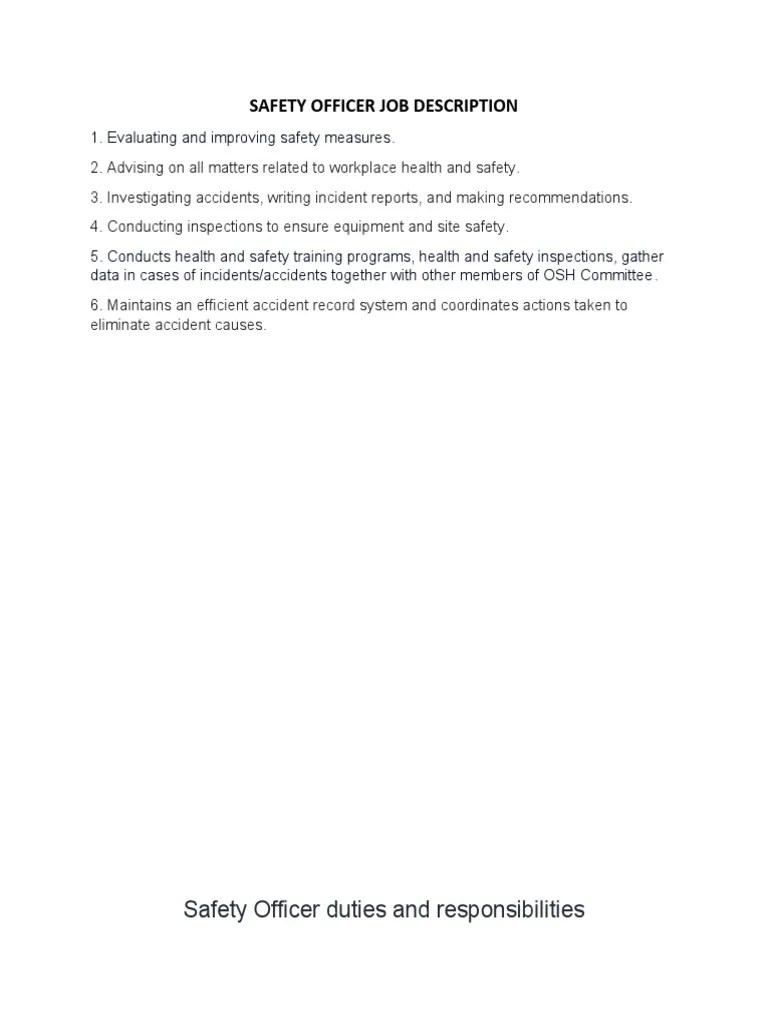 Safety Officer Job Description PDF