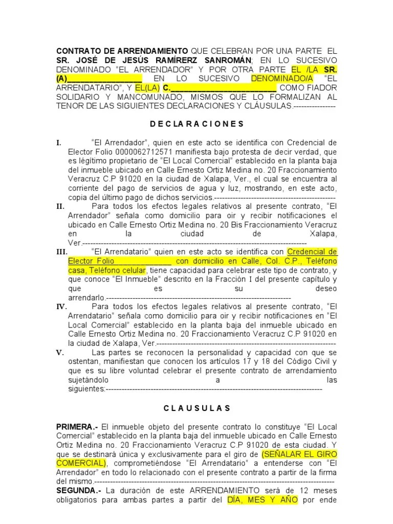 Contrato de Arrendamiento Local