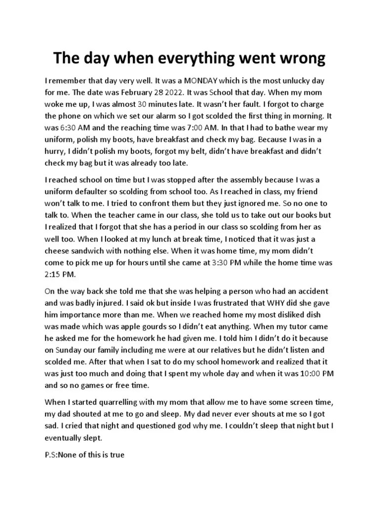 A Day When Everything Went Wrong PDF Wellness