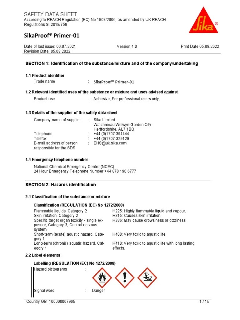 SikaProof® Primer 01 SDS 2 PDF Toxicity Waste