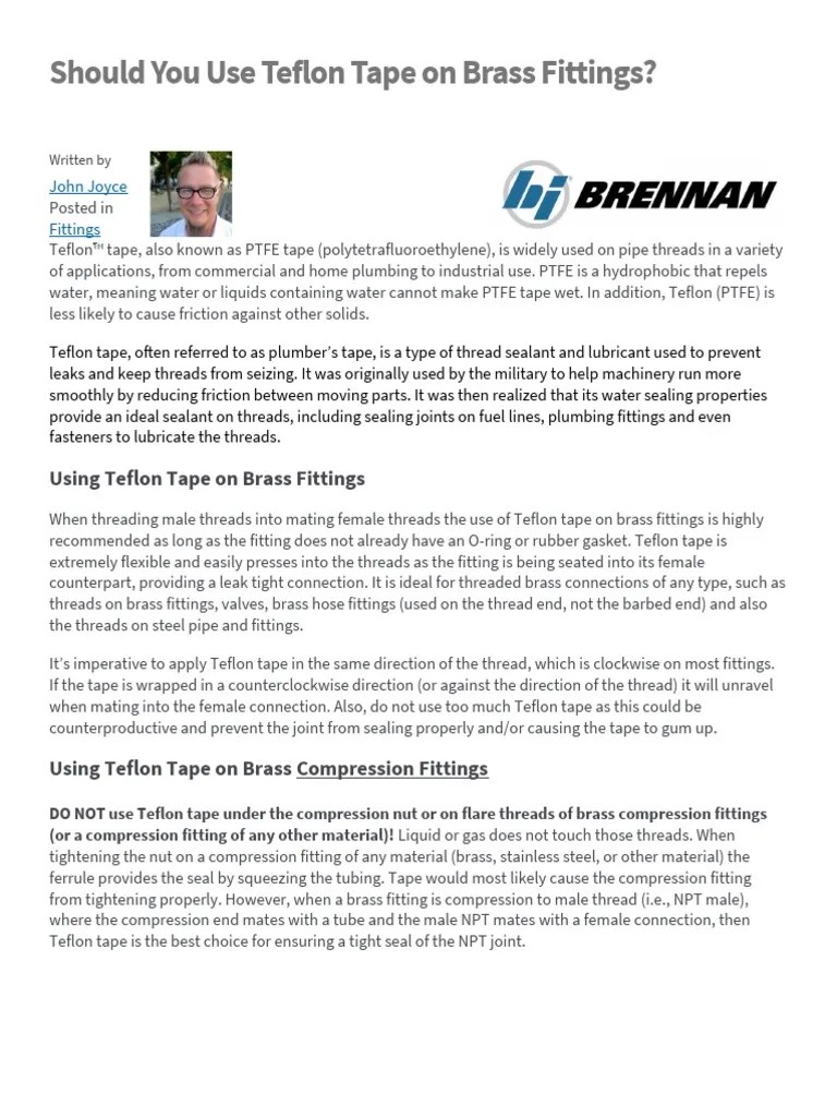Should You Use Teflon Tape With Brass Fittings2 Download Free PDF