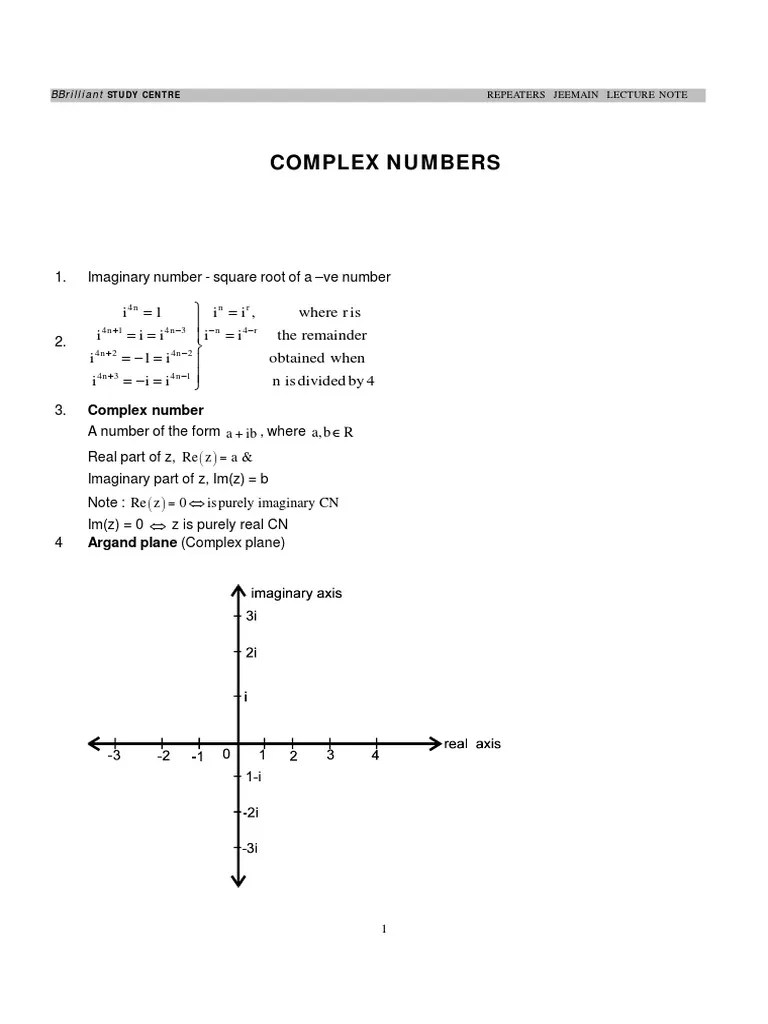 Complex Numbers PDF Circle Complex Number