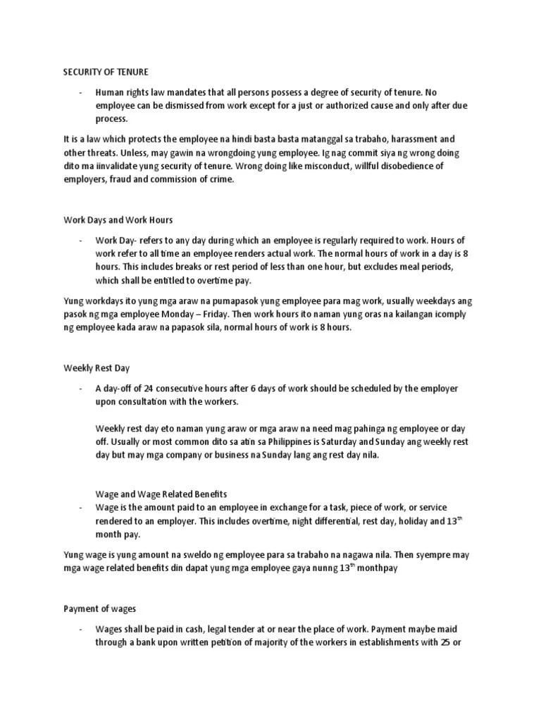 Security of Tenure PDF Employment Working Time