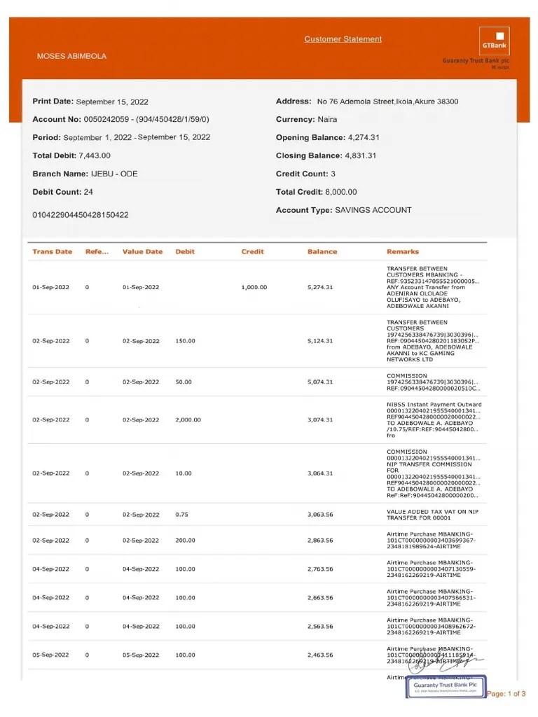 Gtbank Statement PDF
