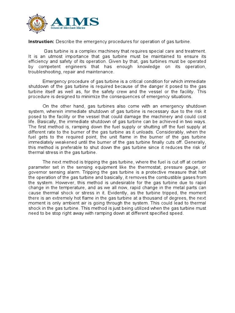 Emergency Shutdown Procedures for Gas Turbines Ramping Down Fuel