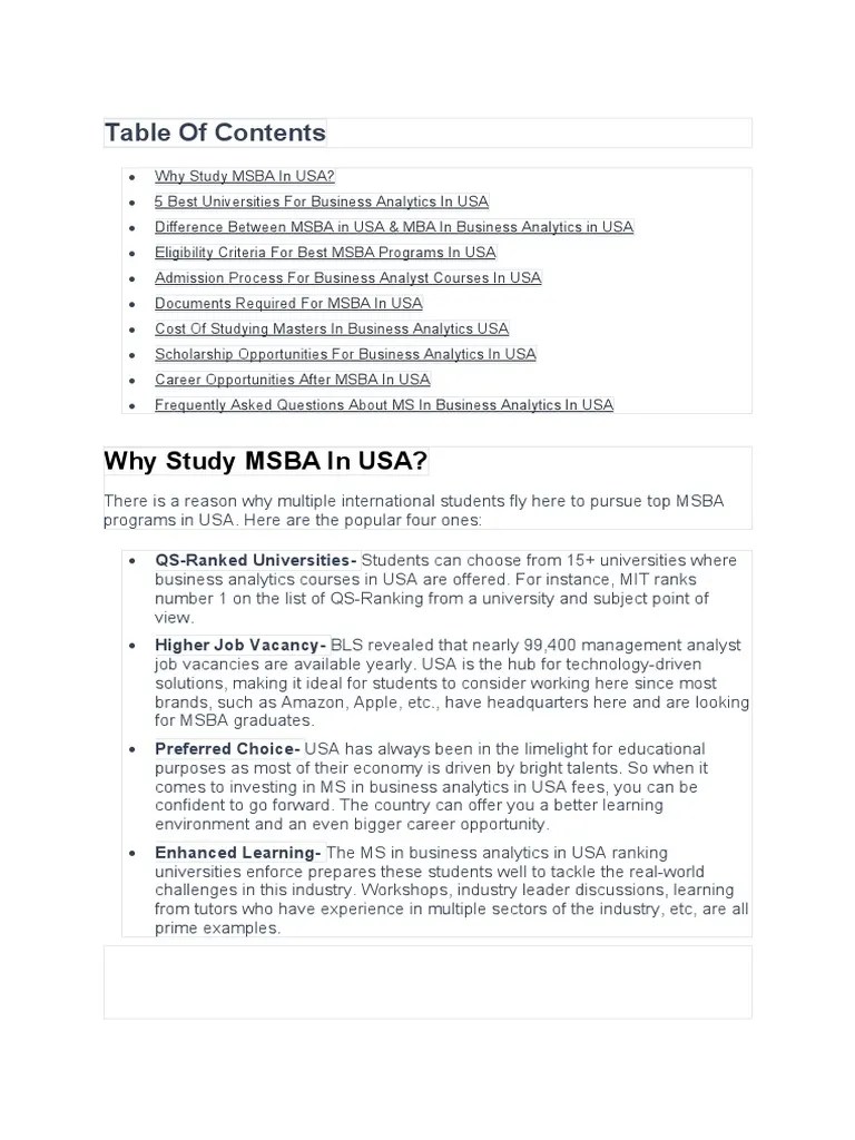 MS Business Analytics PDF Cost Of Living Graduate Record Examinations