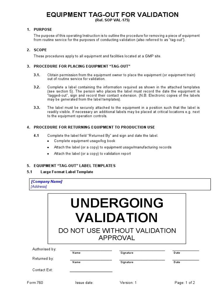 Form 760 Equipment Tag Out For Validation PDF Computing