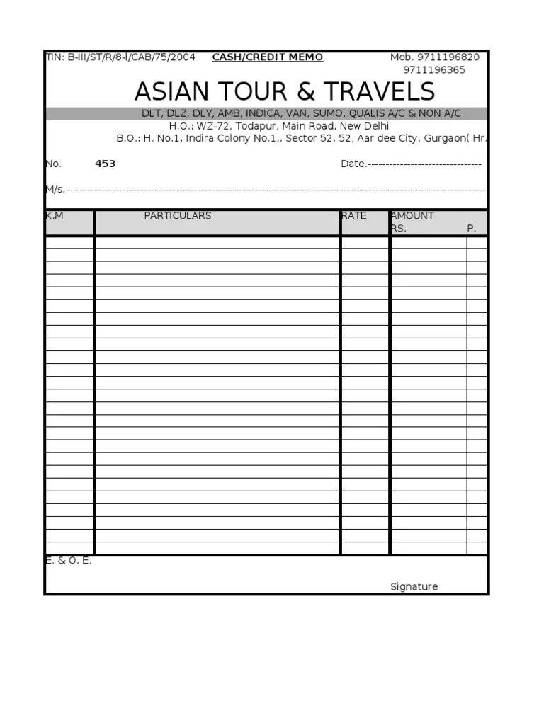 Bill Taxi Format