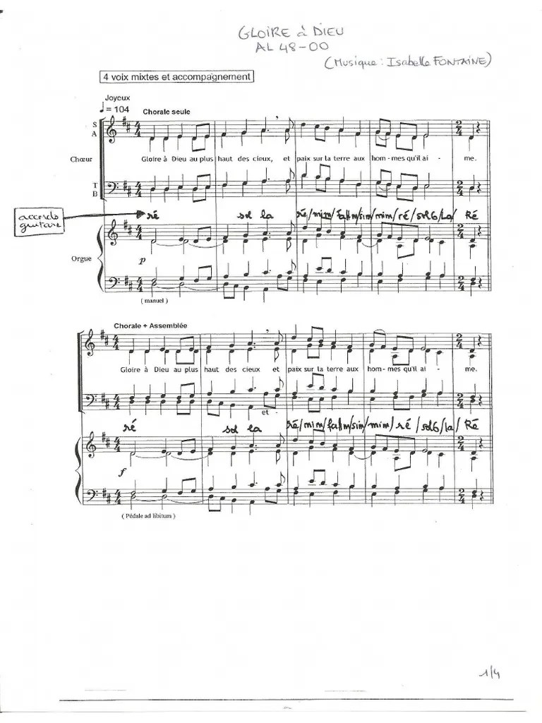 Gloire A Dieu AL 48 00 Messe de Soissons Partition Avec Accords Guitare PDF