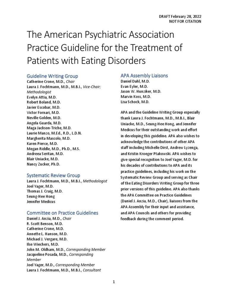 APA Draft Practice Guidelines Eating Disorders PDF Mental Disorder