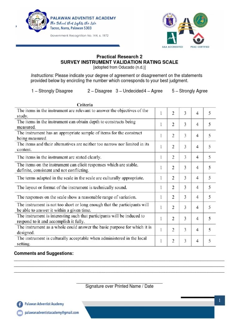 Survey Instrument Validation Scale PDF