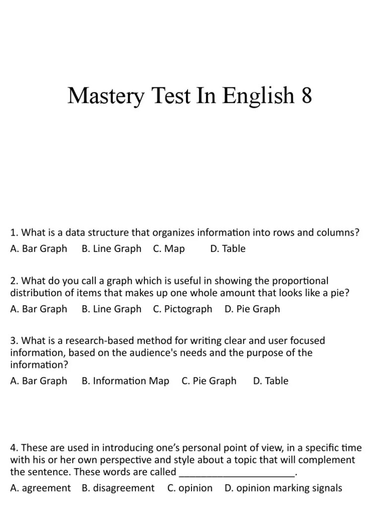 Mastery Test in English 8 PDF Information Cognitive Science