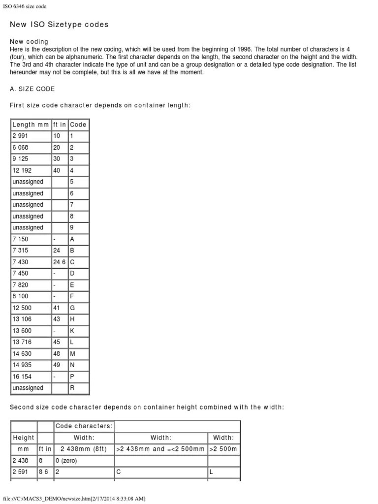Iso Container Size Code PDF