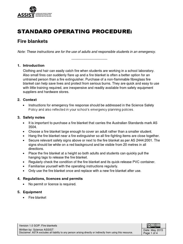 SOP Fire Blankets PDF PDF Fires New South Wales