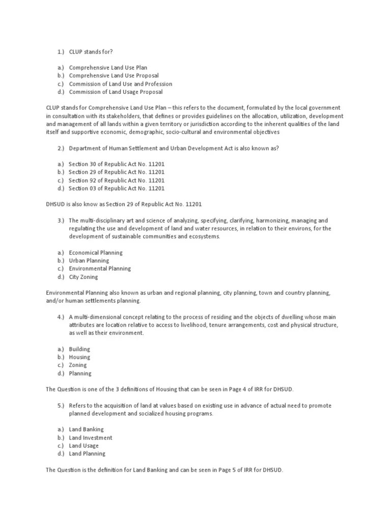Miraflor, Hector (DHSUD MCQ'S) PDF Land Use Presidents Of The