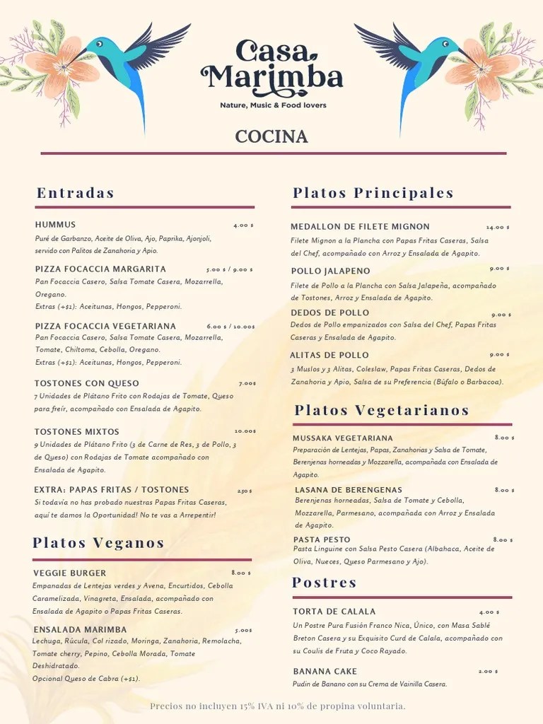 Menu Casa Marimba PDF ensalada pesto