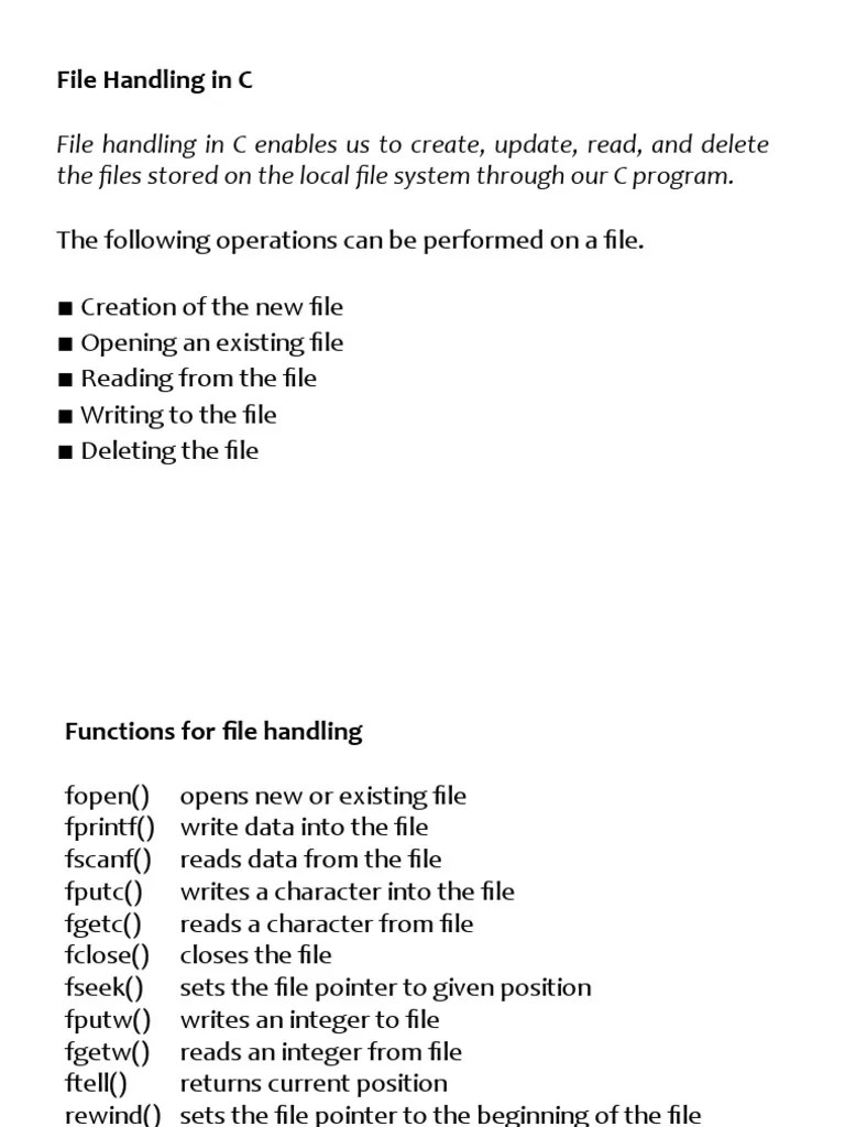 File Handling in C PDF Computer File Pointer Programming)