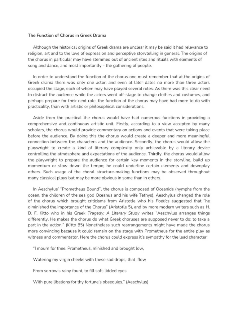 The Function of Chorus in Greek Drama PDF Greek Tragedy Tragedy