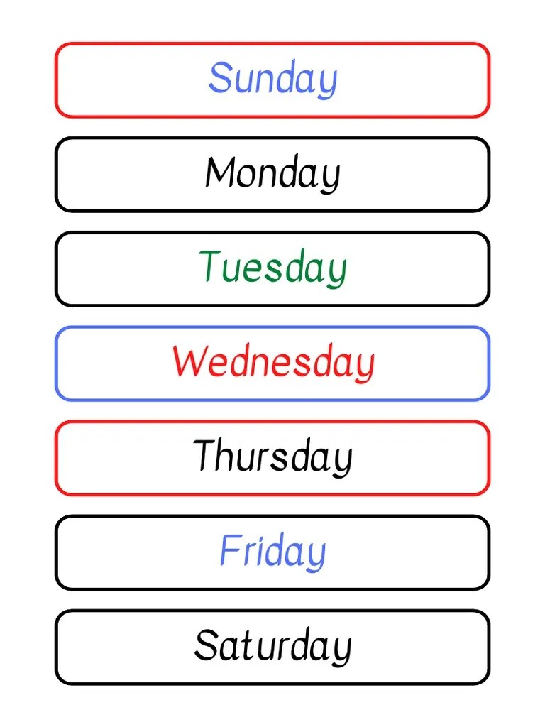 Days of Week PDF PDF