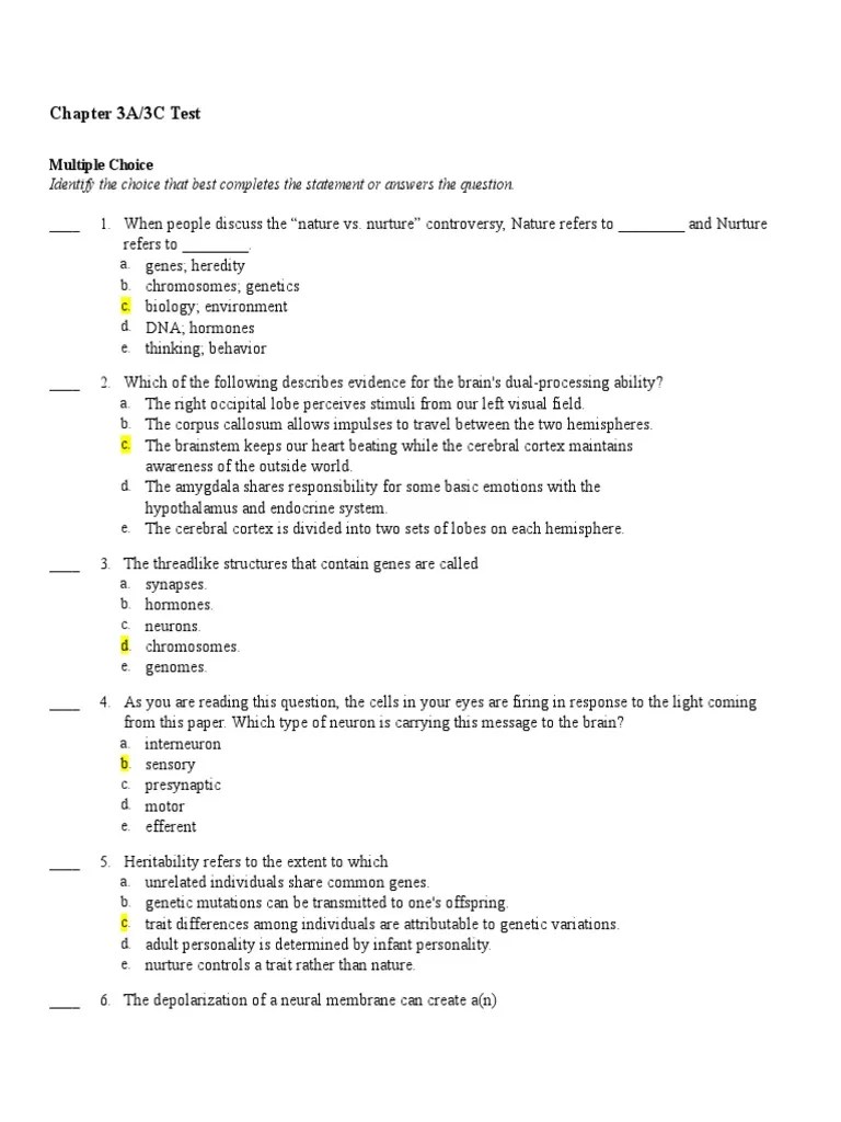 Sample Test Biological Test PDF Neurotransmitter Nature Versus