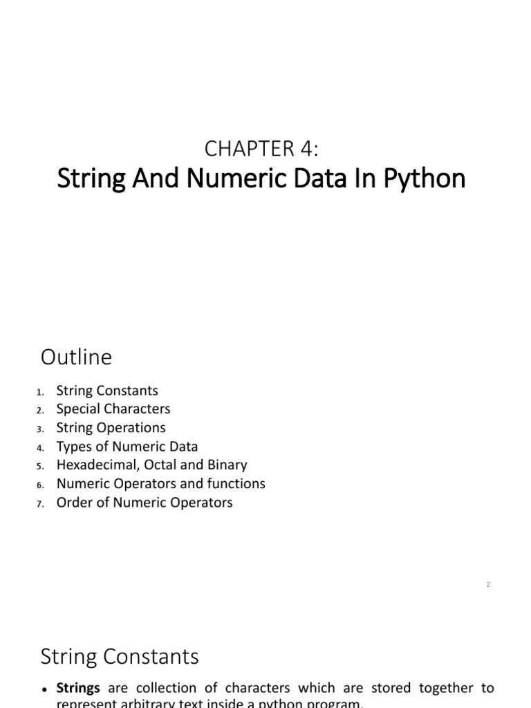 String and Numeric Data in Python PDF String Science