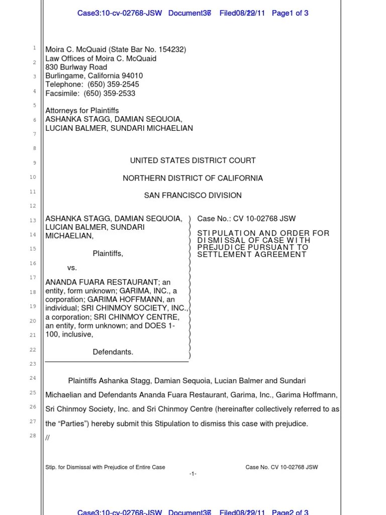 Order Dismissing Case PDF Settlement (Litigation) Prejudice