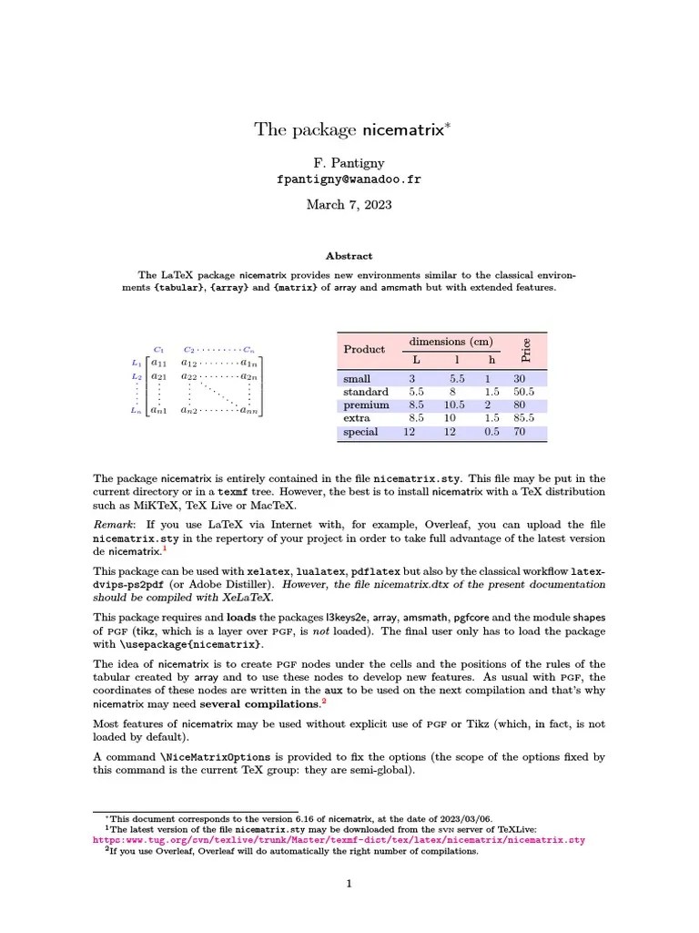 An Overview of the LaTeX Package nicematrix PDF Matrix (Mathematics)