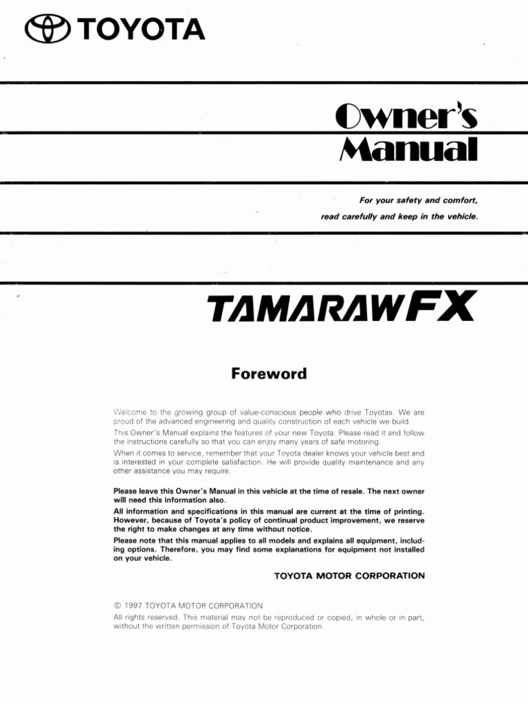 Owners Manual Toyota Tamaraw FX KF50 01999-38404.pdf | PDF | Seat Belt
