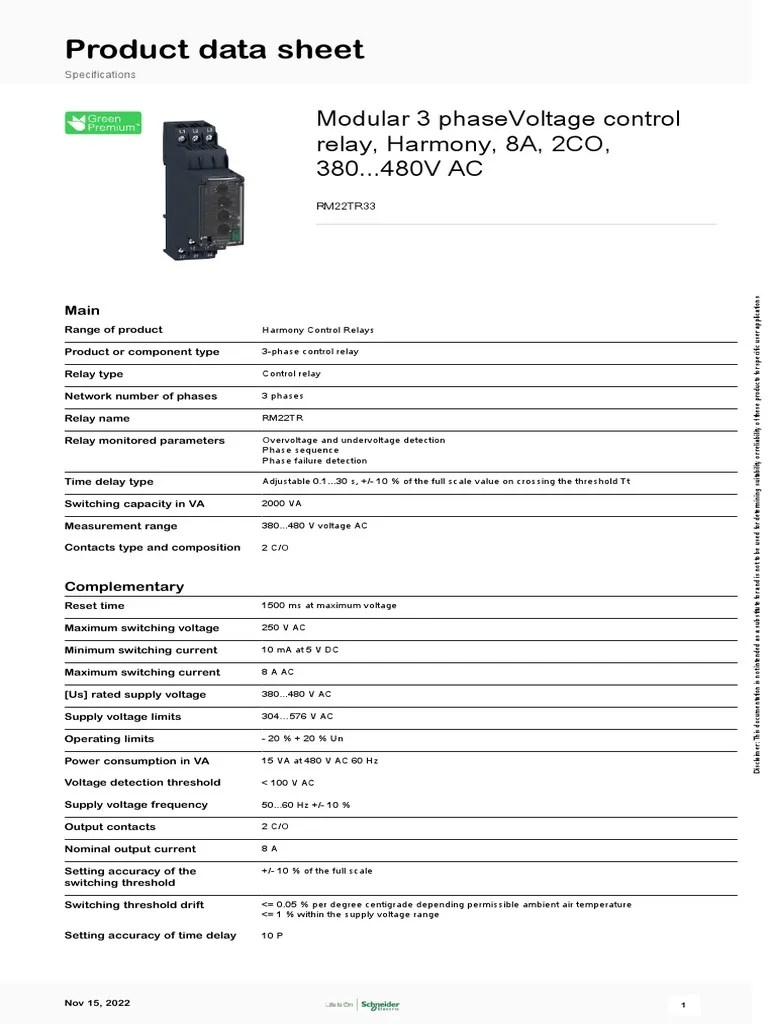 Harmony Control Relays RM22TR33 PDF Relay Alternating Current