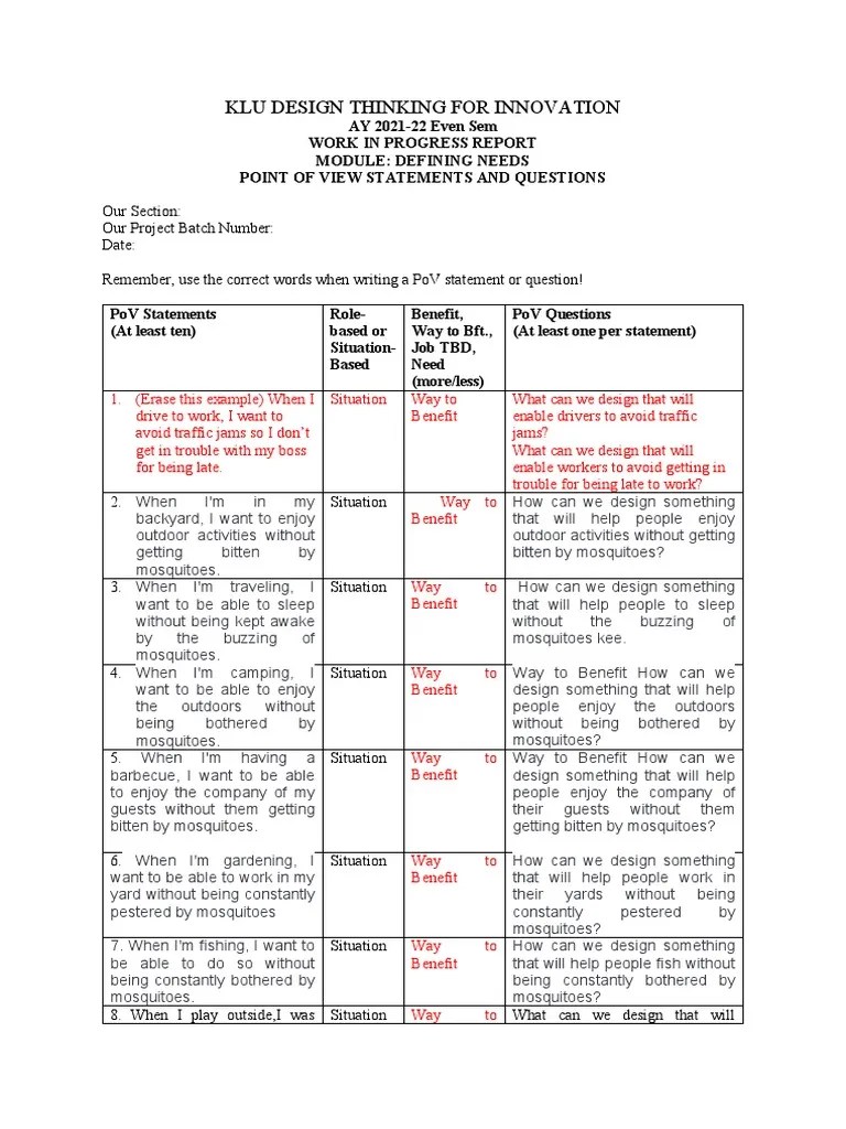 Pov Statements PDF Medical Specialties
