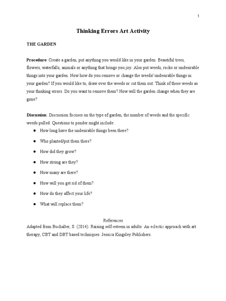 Thinking Errors Art Activity PDF