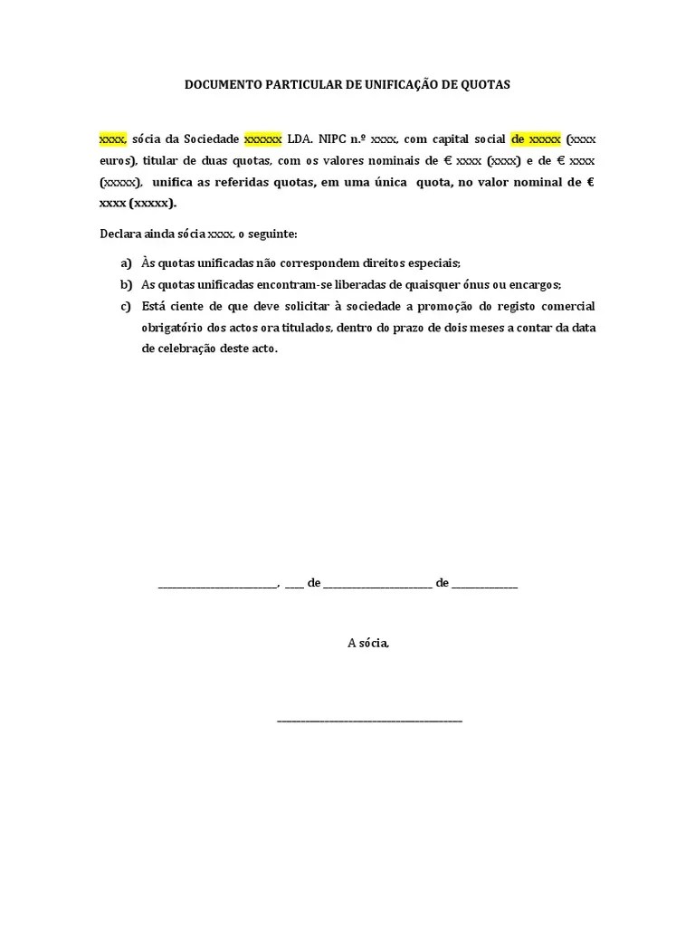 Minuta de Unificação de Quotas PDF