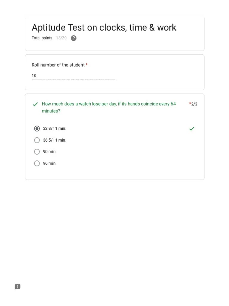 Aptitude Test On Clocks, Time & Work PDF