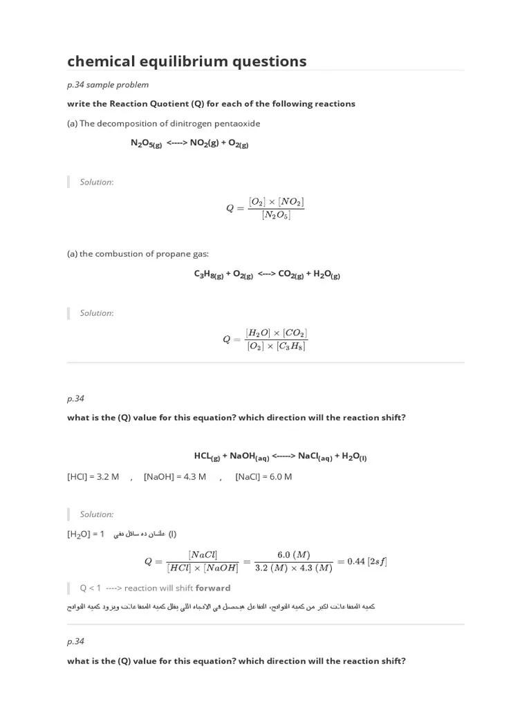 Chemical Equilibrium Questions | PDF | Chemical Equilibrium | Physical