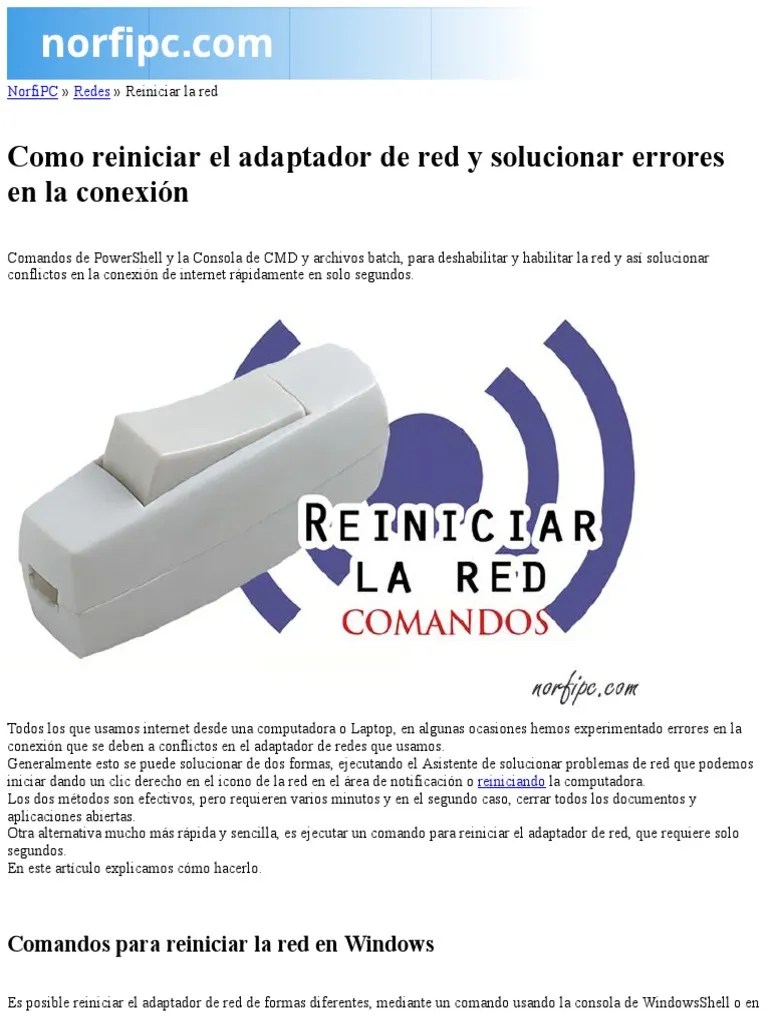 Como Reiniciar El Adaptador de Red y Solucionar Errores en La Conexión