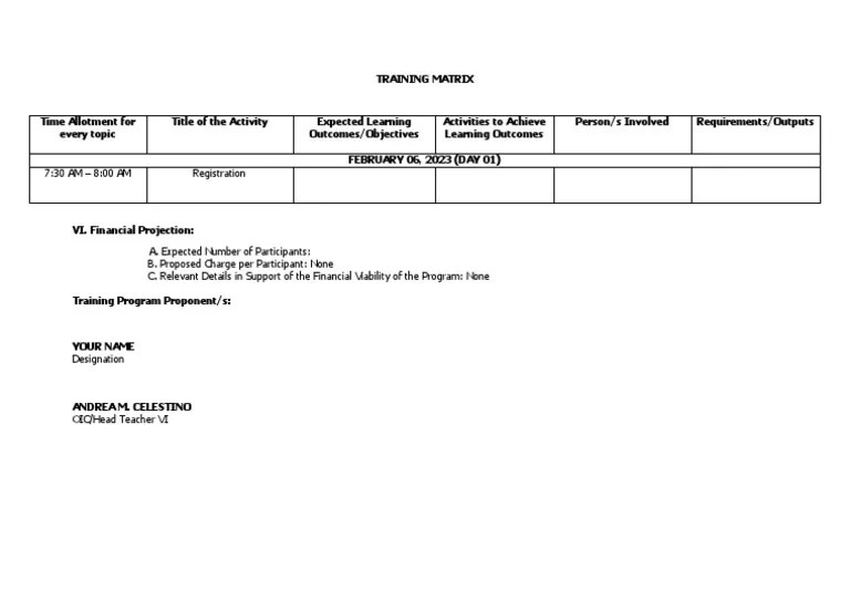 Training Matrix Template PDF