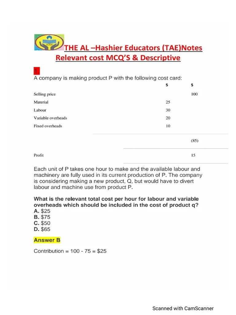 4.relevant Cost MCQ's PDF
