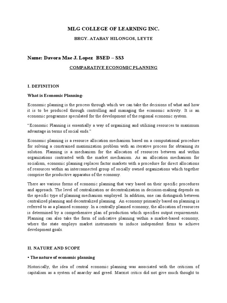 Comparative Analysis of Economic Planning Systems: A Study of