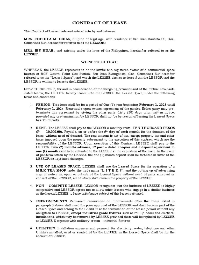 Contract of Lease Teacups PDF Lease Private Law