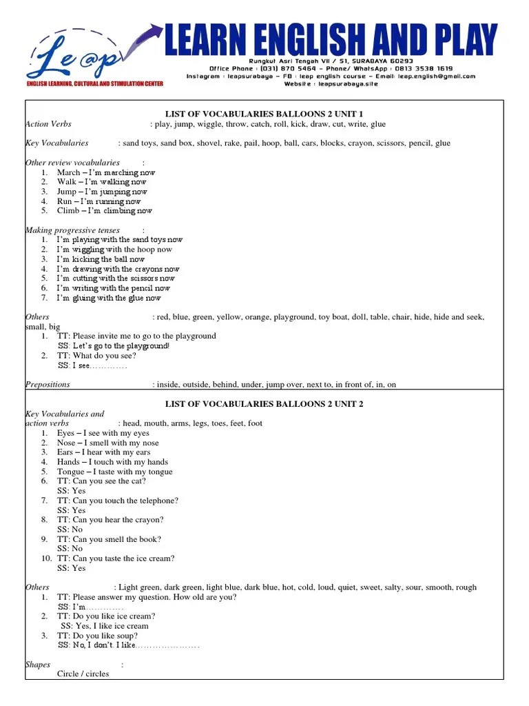 Vocabularies Balloons 2a | PDF | Linguistics