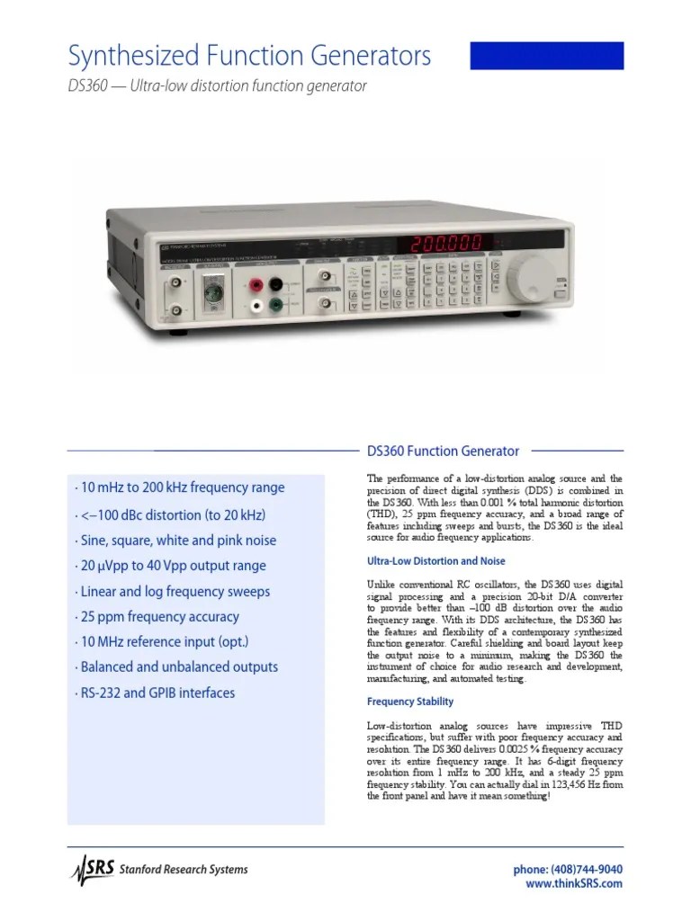 Synthesized Function Generators DS360 UltraLow Distortion Function