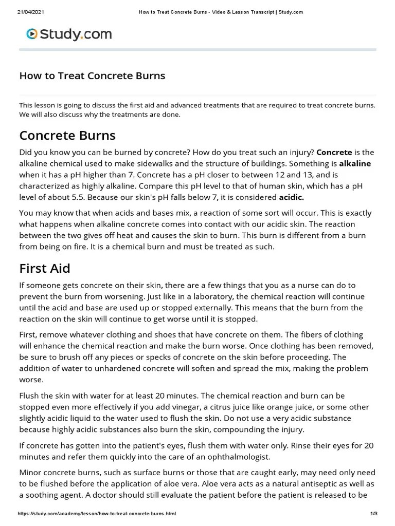 How to Treat Concrete Burns Video & Lesson Transcript _