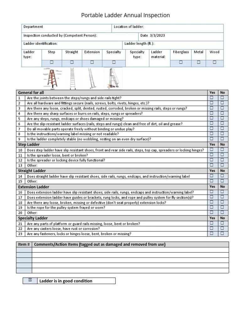 Portable Ladder Annual Inspection Checklist PDF Ladder Screw
