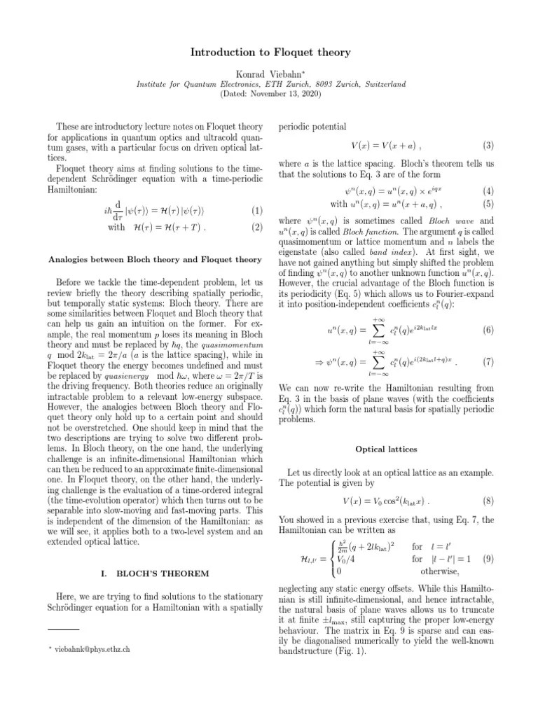 Floquetlecture Konrad Viebahn PDF Schrödinger Equation