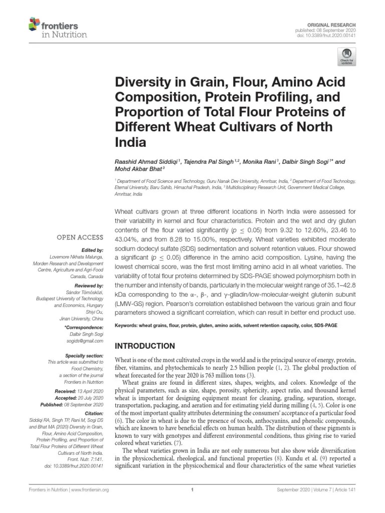 Diversity in Grain, Flour, Amino Acid Composition, Protein Profiling