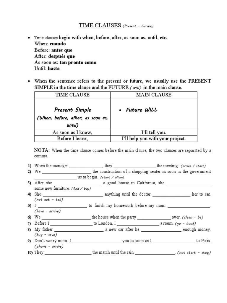 Time Clauses PDF
