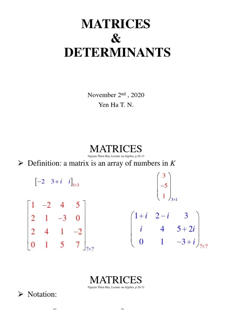 Unit03 Matrices and Determinants PDF Determinant Matrix (Mathematics)