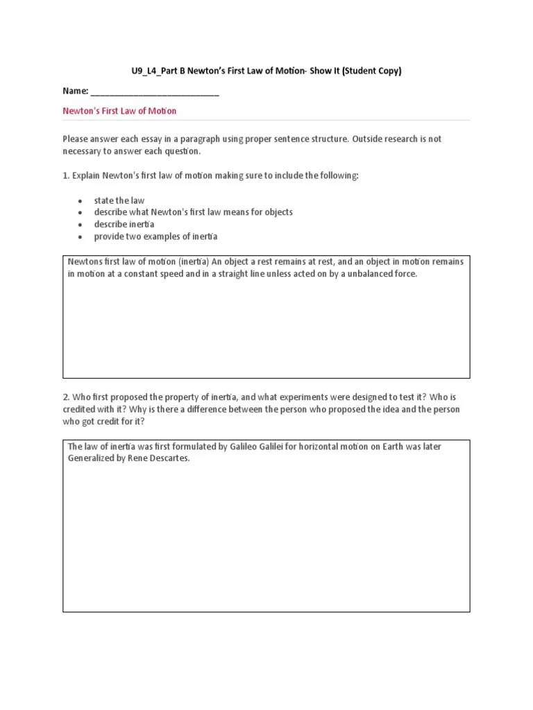 Newton's First Law of Motion Show It PDF