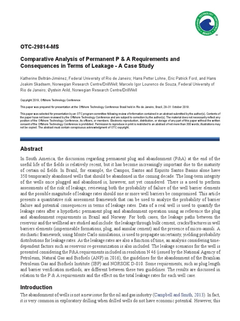 OTC29814MS Comparative Analysis of Permanent P & A Requirements and