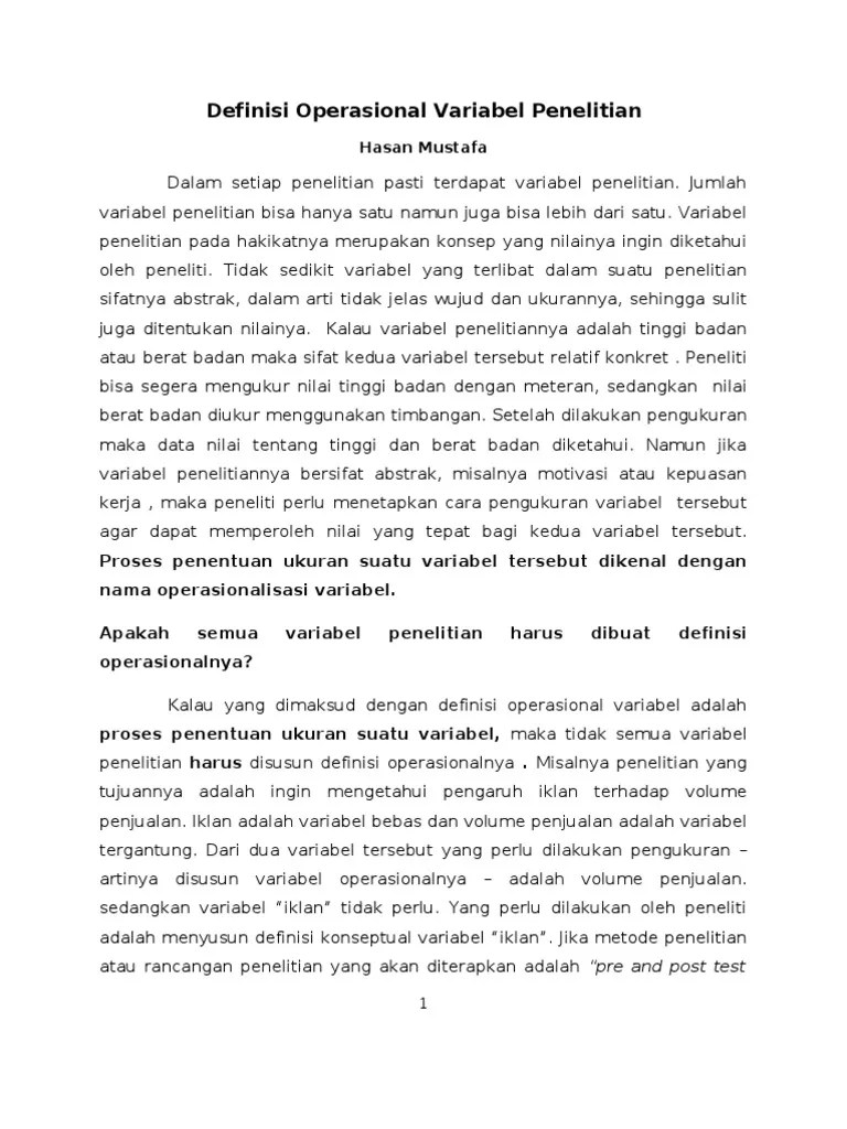 Definisi Operasional Variabel Penelitian PDF